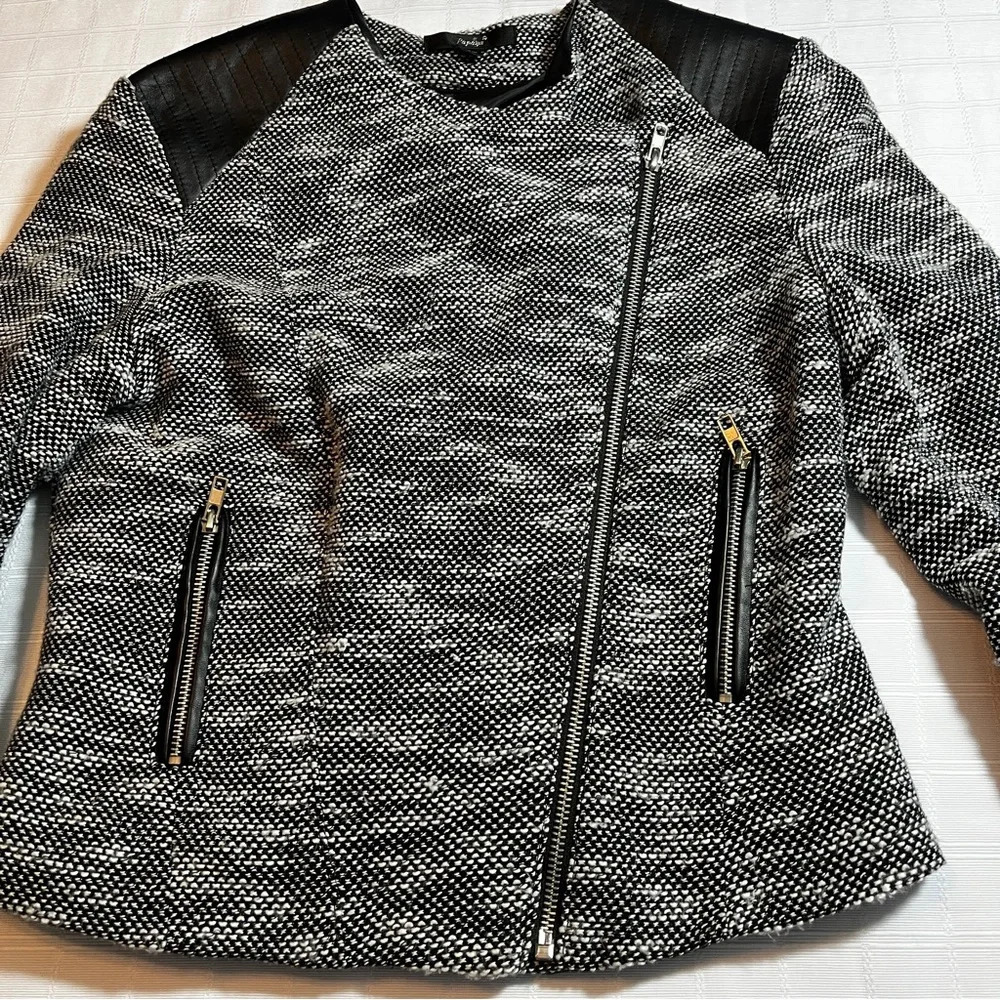 Papaya Moto Jacket Tweed & Faux Leather Women's Small Cropped Women's Small - Picture 3 of 9
